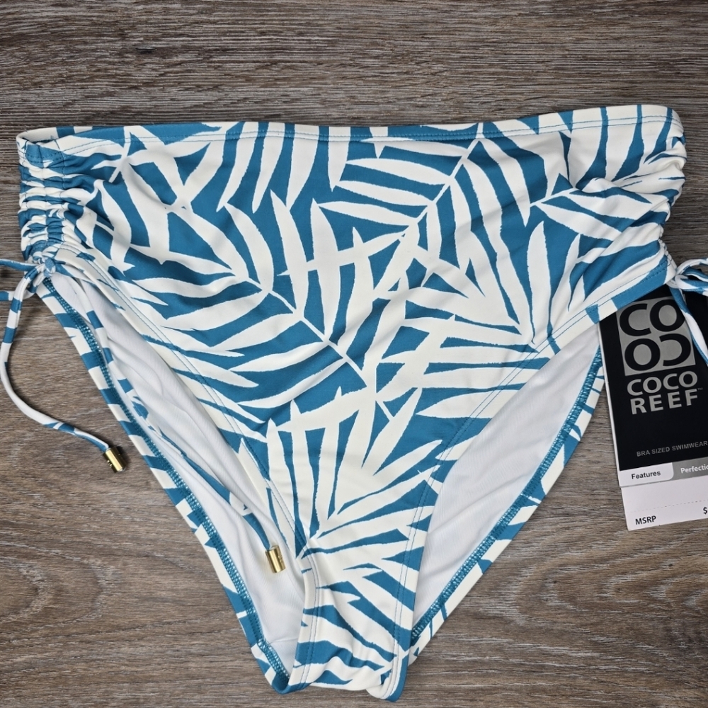 Coco Reef Blue & White Leaf Bikini Bottom NWT Size Large